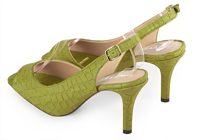 Pistachio green women's slingback sandals. Round toe. High slim heel. Rear view - Florence KOOIJMAN